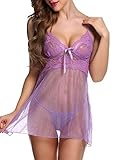Avidlove Women Babydoll Sexy Lingerie Transparent Sleepwear Lace Chemises Outfit Purple S