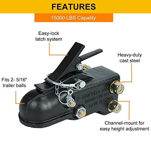 Stmgw Heavy Duty Cast Adjustable Trailer Coupler 2-5/16 In,15000Lbs Capacity Channel-Mount Coupler With Hardware Kit #TOP2