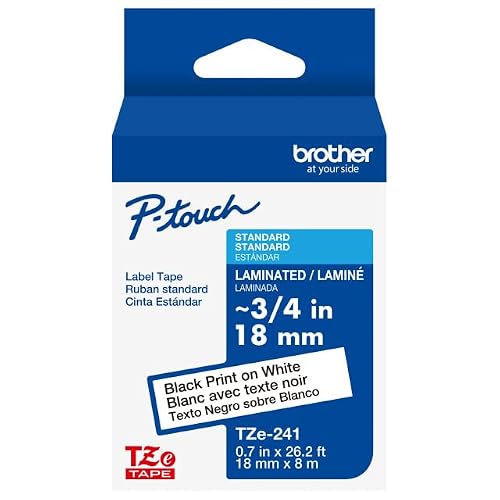 Genuine Brother 3/4" (18mm) Black on White TZe P-Touch Tape for Brother PT-E300, PTE300 Label Maker with Free TZe Tape Guide Included