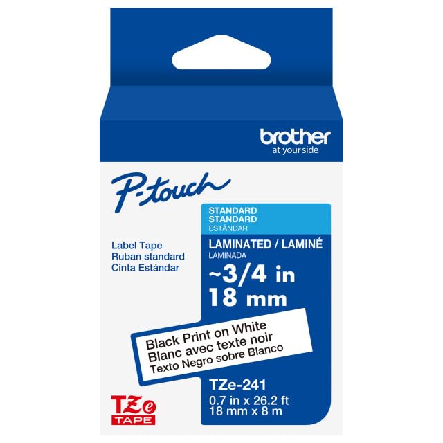 Ruban TZe Brother 18 mm noir sur blanc pour étiqueteuse PT-E300