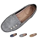 Chaussures orthopédiques élégantes en cuir léger antidérapant respirant pour femme Mocassins à enfiler confortables en daim, gris, 39 EU