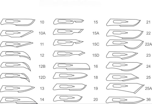 Box of 100 Carbon Steel Scalpel Blade 10, 11, 12, 12B, 15, 15C, 16 Individually Foil Wrapped Sterile Plus Scalpel Handle #3 Artlab (#15C)
