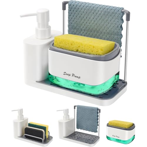 MOZZARE Dual Soap Dispenser and Sponge Holder 2-in-1 Kitchen Sink Organizer Caddy with Detachable Tray Storage for Sponges Scourers and Dish Soap Non-Slip Feet