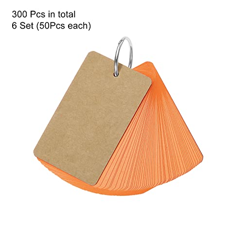 PATIKIL Blank Index Cards with Ring, 300Pcs Colored Blank Flash Card 3.5" x 2" Note Card Study Card for Memory Learning Studying Office Supplies, Orange - Image 3