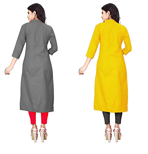Image of NATEK Women's Cotton Straight Plain Kurtis Combo Pack of 2