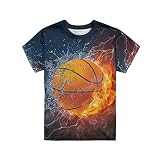 Belidome Water Fire Basketball Boys T-Shirt Athletic Sports Running Soft Summer Top Tees Breathable