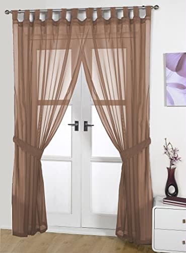 John Aird Pair Of Woven Voile Tab Top Curtain Panels. Free Tiebacks Included (Mocha, 58" Wide x 36" Drop)
