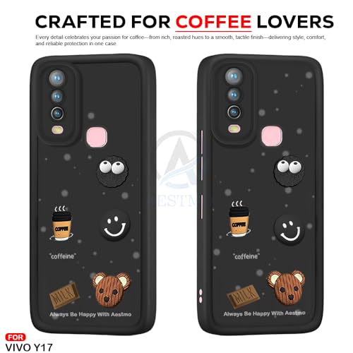 Image of AESTMO Back Case Cover for VIvo Y17 / Y15 Cover | Cute Fun Cartoon 3D Ball | Coffee Silicone Case | Full Body Protection | Camera Protection Back Cover for VIvo Y17 / Y15 (Black)