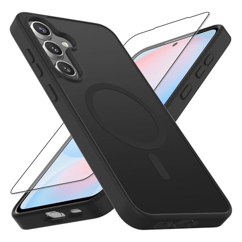 Lyhsgao for Samsung S24 FE Case Magnetic: with Magsafe Full Camera Protection Military Grade Shockproof Cover Slim Thin Translucent Matte for Samsung Galaxy S24 FE Phone Case Black