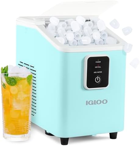 Igloo Self-Cleaning Countertop Ice Maker - Compact and Portable - Creates 26 lbs. Per Day, 8 Pieces Ready Every 7-8 Minutes - Includes Ice Scoop and Basket - Aqua