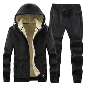 Men’S Warm Winter Tracksuit Hooded Sweatshirt and Joggers Set Casual Thick Fleece Sportswear