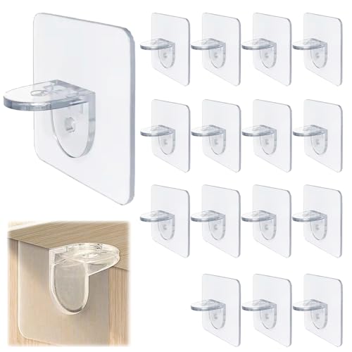 15 Pcs Transparent Adhesive Pegs Punch,Free Shelf Brackets,Self Adhesive Shelf Bracket,Self Adhesive Hooks Clapboard Sticker,Punch-Free Wardrobe Partition Holder Shelf Support for Kitchen,Bathroom