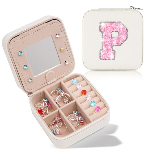 Uygafly Travel Jewelry Case - Personalized Jewelry Box for Women,Small Jewelry Organizer Cute Jewelry Organizers and Storage Aesthetic,Travel Essentials Birthday Gifts for Girls Women | Cream,P