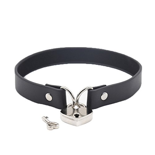 DPWELL Collier de Chaîne de Collier Tour de Cou en Cuir PU avec Serrure et Collier de Four de Cadenas en Forme de Cœur