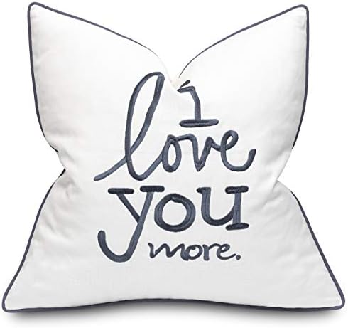 ADecor I Love You More Cotton Embroidered Decorative Square Accent Throw Pillow Cover - Gift for Boyfriend/Girlfriend, Bedroom Decor - 18x18 Inches, Ivory