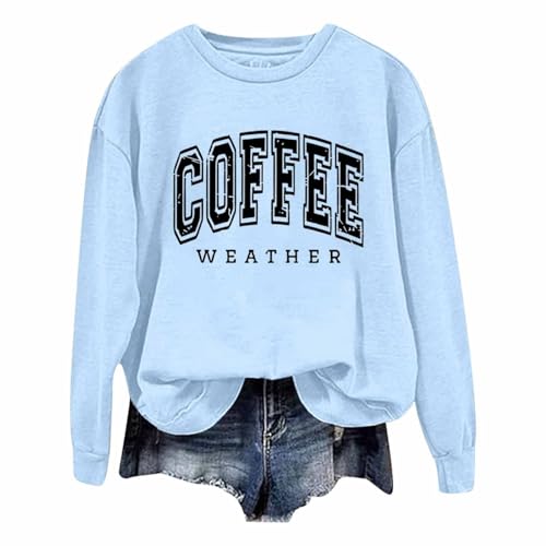 Sweatshirt femme col rond pull ample manches longues bleu ciel XXL