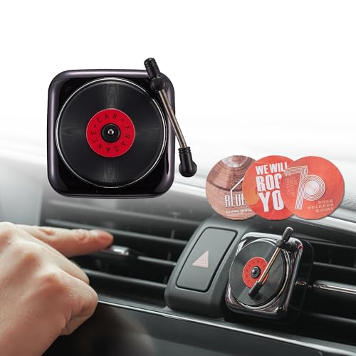 Image of Record Player Car Vent Clips Air Freshener Retro Style Album Cover Car Air Conditioning Outlet Clip Fragrance Diffuser Car Interior Decoration Accessories, Black