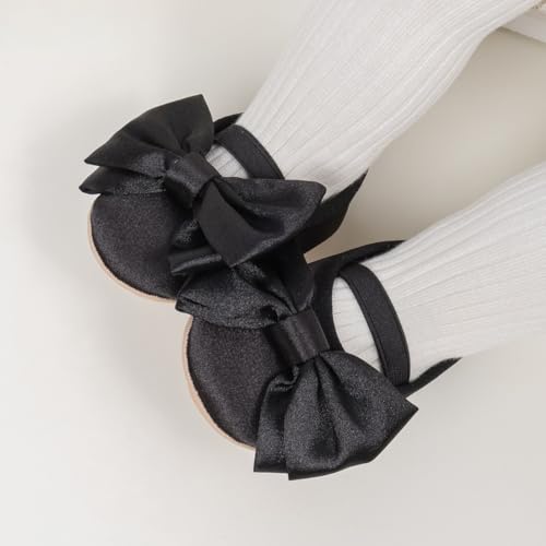 Meckior Infant Baby Girls Mary Jane Flats Non-Slip Rubber Sole Bowknot Princess Wedding Dress Shoes Toddler First Walkers - Thumbnail 3