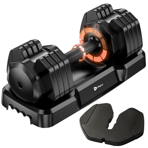 Lifepro Adjustable Dumbbell Set 55lbs - Dumbbells Adjustable Weight Mechanism - Single Weight Set for Home Gym with Anti-Slip Handle - Adjustable Weights Dumbbells Set with Rack 15-55lbs