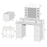 YITAHOME Dressing Table with Mirror & LED Light Bulbs,Makeup Vanity Deskwith 6 Fabric Drawers, 3 Open Compartments, Hair Dryer Rack, and Stool for Bedroom, White, 106 x 40 x 141 cm - Image 3