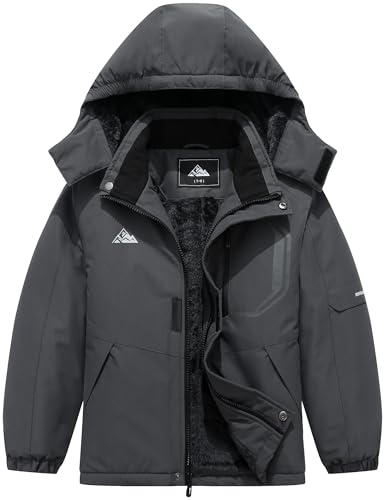 QUCOOM Kids Boys Winter Waterproof Ski Jacket Thick Snow Coat with Detachable Hood Warmth Windproof Snowboard Jackets
