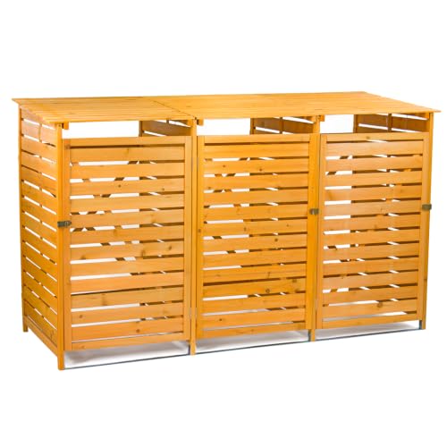 Image of KCT Triple Wheelie Bin Store - 3 x 240L Wooden Outdoor Storage Shed Recycling Rubbish Bins Hideaway