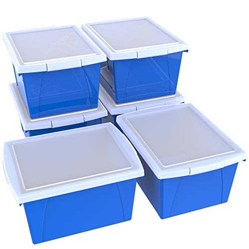 Image of Storex 4 Gallon Storage Bin with Lid - Plastic Classroom Organizer for Books and Supplies, Blue, 1-Pack (61412F06C)