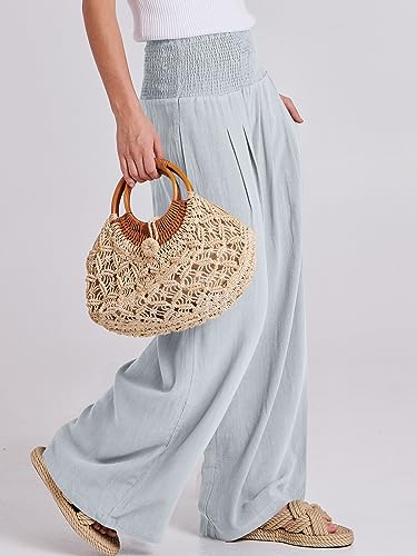 Image of ANRABESS Women Linen Palazzo Pants Summer Boho Wide Leg High Waist Casual Lounge Pant 2026 Beach Travel Vacation Outfits