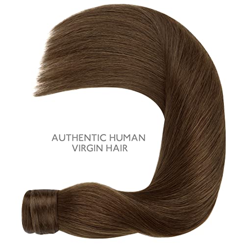 Image of WENNALIFE Ponytail Hair Extension, 20 Inch 90g Chocolate Brown Ponytail Extension Human Hair Clip in Wrap Around Remy Human Hair Extension Hairpieces Real Human Hair