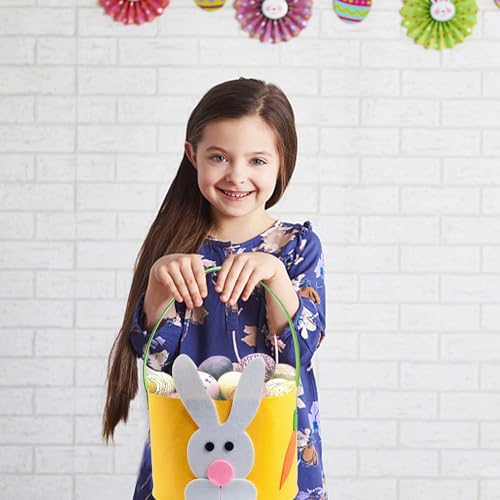 Image of Felt Easter Bunny Basket for Easter Basket Canvas Tote Bunny Basket Egg Hunt Bags,Egg Hunts and Candy Surprises(Yellow)