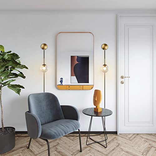 Image of KCO Lighting Modern Plug in Wall Sconce Set of 2 Gold Glass Globe Bathroom Wall Sconce Mid Century Adjustable Wall Lamp Plug in for Corridor Bedroom Entryway (Amber & 2-Pack)