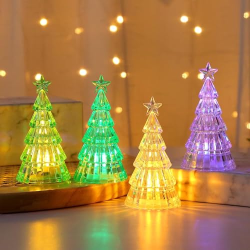 4 Stück Kristall Weihnachtsbaum mit LED Beleuchtung Weihnachtsdeko...