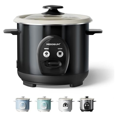 MOOSUM Electric Rice Cooker with One Touch for Asian Japanese Sushi Rice, 3-cup Uncooked/6-cup Cooked, Fast&Convenient Cooker with Ceramic Nonstick Coating inner pot, Auto Warmer, Black Cover