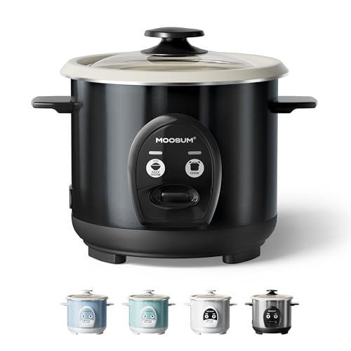 MOOSUM Electric Rice Cooker with One Touch for Asian Japanese Sushi Rice, 3-cup Uncooked/6-cup Cooked, Fast&Convenient Cooker with Ceramic Nonstick Coating inner pot, Auto Warmer, Black