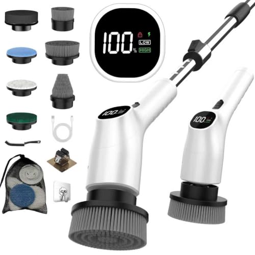 Image of WKY-Electric Spin Scrubber - 10-in-1 Cordless Shower Scrubber & Cleaning Brush with Extendable Handle, 42 in-lbs Ultra High Torque, 2 Speeds, IPX7, LED Display, Smart AI Chip, for Bathroom, Kitchen