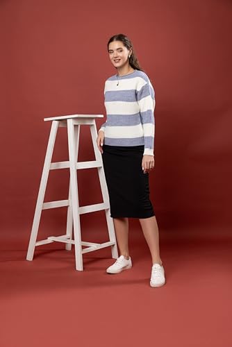 Image of Wear lusso Women's 100% Wool Color Block Stripe Full Sleeve Round Neck Pullover Sweater | Winter Season Fashion
