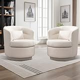 CANMOV Swivel Barrel Accent Arm Chairs, Modern Round Upholstered Comfy 360 Degree Swivel Single Circle Club Sofa Chair Set of 2 for Living Room Bedroom, (Beige*2)