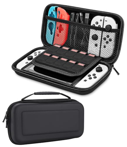 SOBEAU Tasche Case Kompatibel mit Nintendo Switch, Switch OLED, Harte Tragetasche Hülle für Switch, Schutzhülle Aufbewahrungstasche für Switch Konsolle, 10 Spiele und Andere Zubehör - Schwarz