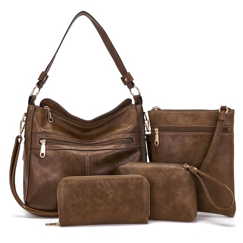 Image of Qiyuer Purses for Women 4PCS Handbags and Wallet Set Large Hobo Bag | Vegan Leather,Daily Commuting,Crossbody /Shoulder Bags,Multi card slot wallet