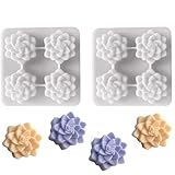DD-life 2 Pcs 4 Cavity Succulent Plants Flower Silicone Molds,4 Cavities Flower Silicone Soap Molds for Handmade Soap Bath Bombs Candle Cake Decorating Candy Pudding Mousse Birthday Party Moulds