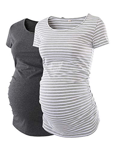 AnnAnn Womens Motherhood Maternity Side Ruched Tunic Tops Scoop Neck T Shirt...