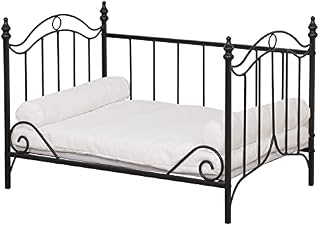  Pet bed, Dog bed with Metal Frame and Detached White Velvet Cushion with 2 Pillow for Small Dog (black)