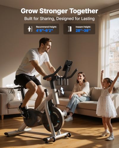 Image of MERACH Exercise Bike, Magnetic Friction Stationary Bike with Brake Pad and Exclusive App, Low Noise Indoor Cycling Bike with 300lbs Weight Capacity, Tablet Mount and Fitness Courses for Weight Loss
