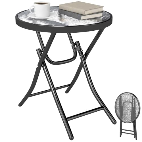 Outsunny Table d'Appoint Ronde Ø 45 x 50 cm Pliable, Noir