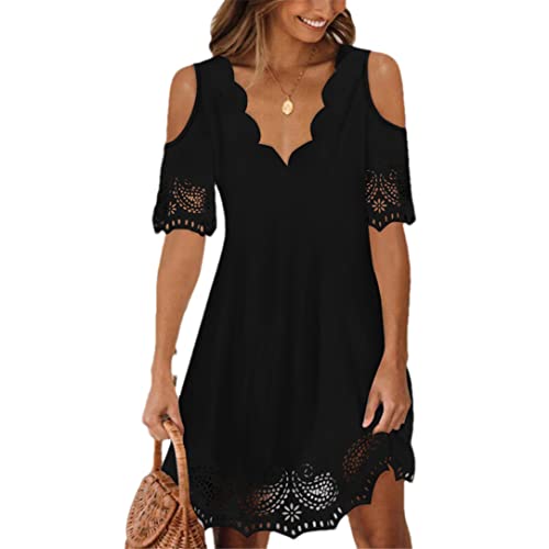 Robe sexy en dentelle ajourée femme noire L