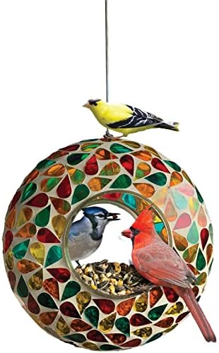 Home Craft Expressions Circular Mosaic Hanging Bird Feeder for Outdoor and Large Cages - for Small and Medium Birds Hand-Crafted Design