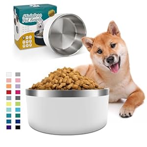 IKITCHEN Dog Bowl for Food and Water 40 Oz Stainless Steel Pet Feeding Bowl Durable Non Skid Double Wall Insulated Heavy Duty with Rubber Bottom for Medium Large Dogs 40 Ounces5 Cup White