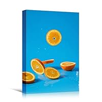 Canvas Wall Art Sliced Oranges Chic Citrus Colorful Fruit Kitchen Multicolor Photography - 12x18 inches