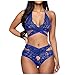 GBEN Damen Neckholder Unterwäsche Mesh Perspektive Dessous Set Tiefer V-Ausschnitt Negligés Babydoll Cross Over Ungefüttert Bralette mit Höschens Lingerie Nachtwäsche Loungewear