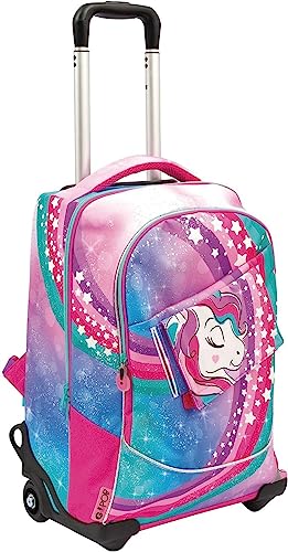 Gopop Zaino Trolley Unicorno con Due Ruote Rinforzate Scuola 47x34x23 cm + Portachiavi Omaggio